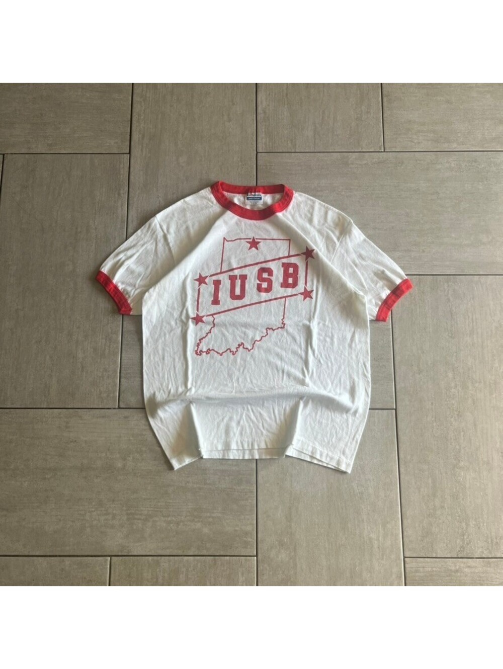 Converse Vintage IUSB White Red Ringer T-Shirt Large